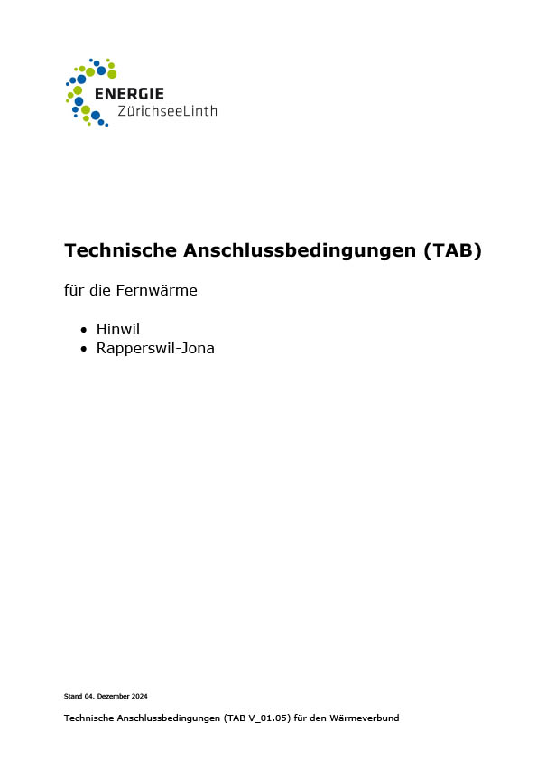 EZL Technische Anschlussbedingungen für Fernwärme Rapperswil-Jona und Hinwil